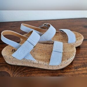 NWOB Born Sky Blue Suede/Leather Adjustable Cork Platform Sandals Women's Size 8